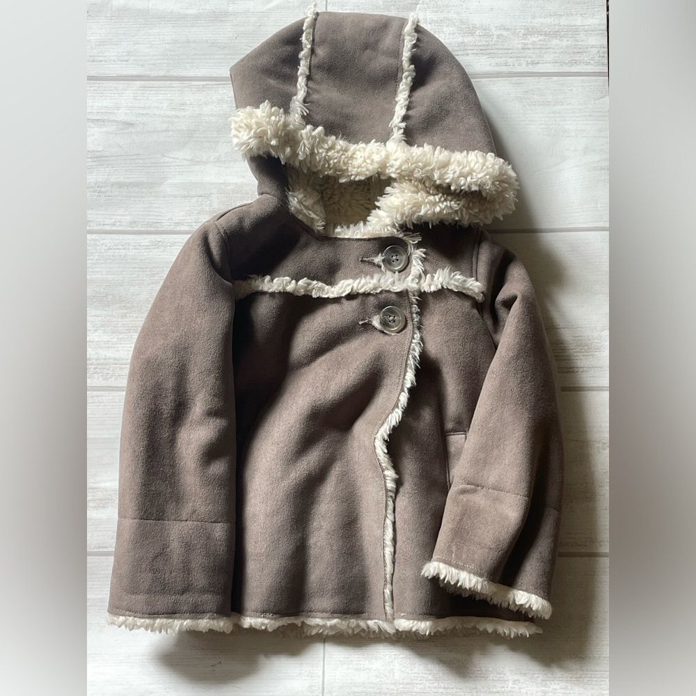 Baby Gap Brown & Beige Faux Suede Shearling Lined Jacket Coat Toddler 3